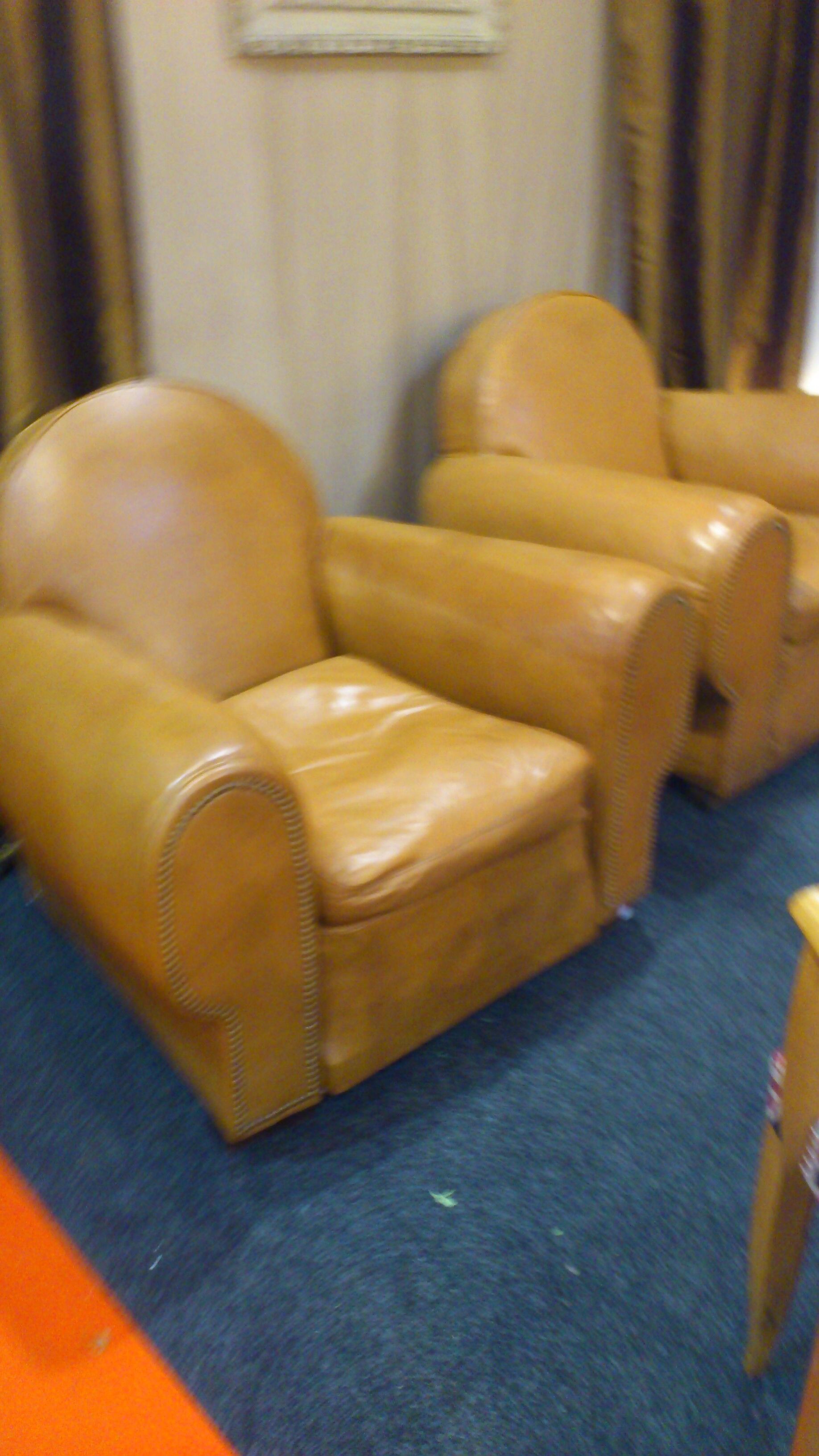 Pair of cubs Deco leather armchairs