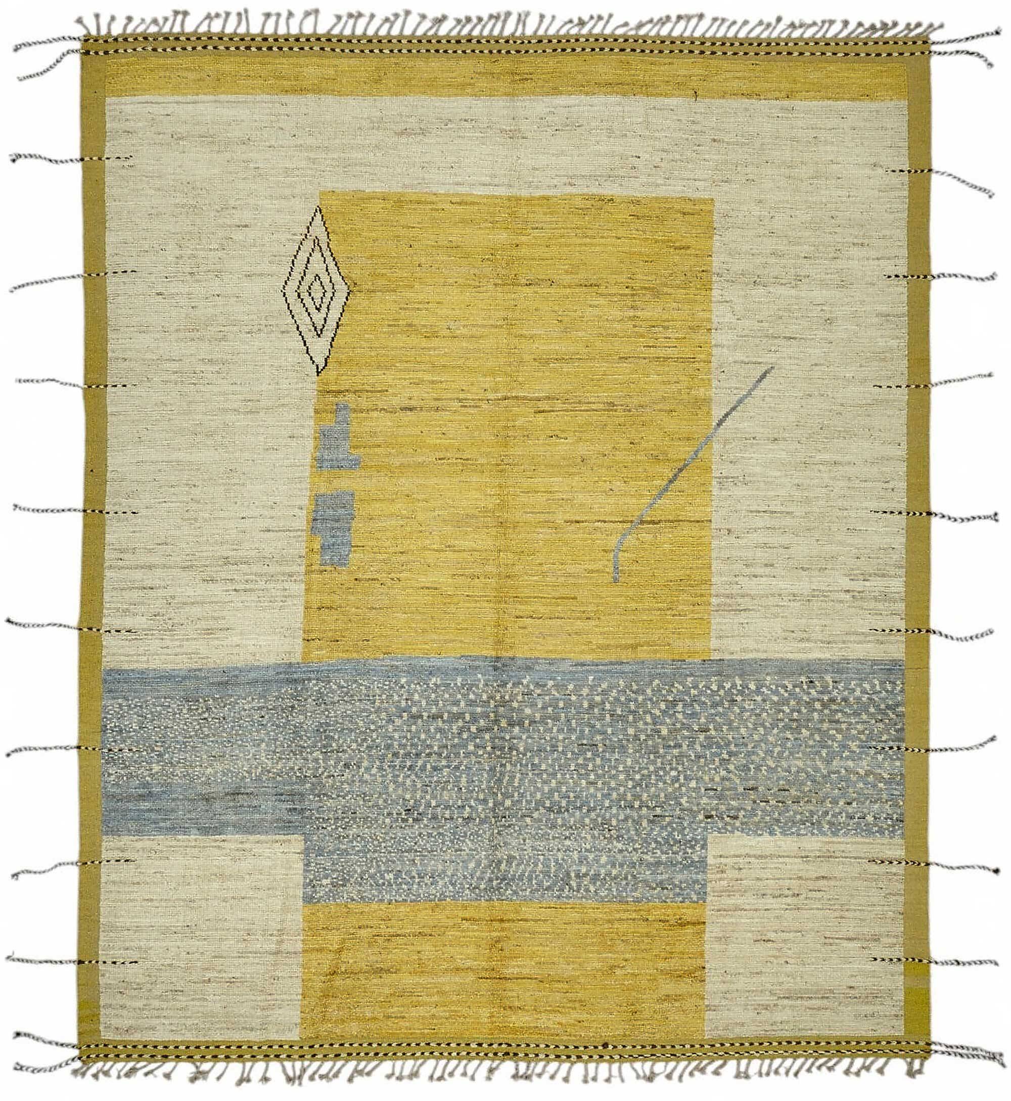 Hand-Knotted Turkish Contemporary 254 cm x 312 cm Beige Wool Carpet