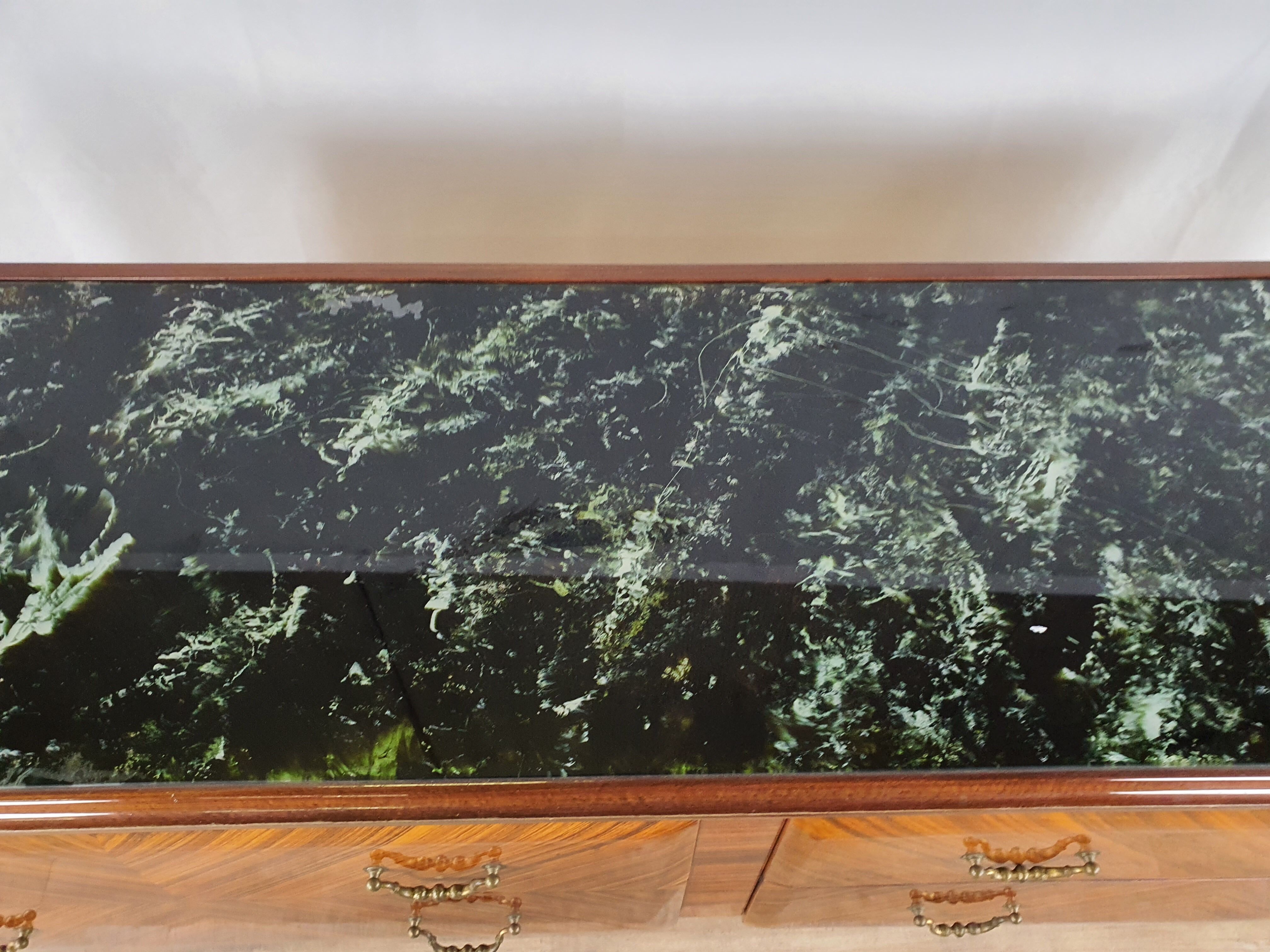 1960s sideboard in mahogany, glass and brass