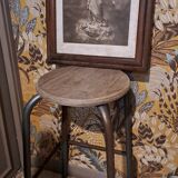 High metal stool and wooden seat Labo style dating from the 1940s industrial style