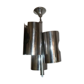 Chandelier space age chrome and inox 3 lights of the 1970s