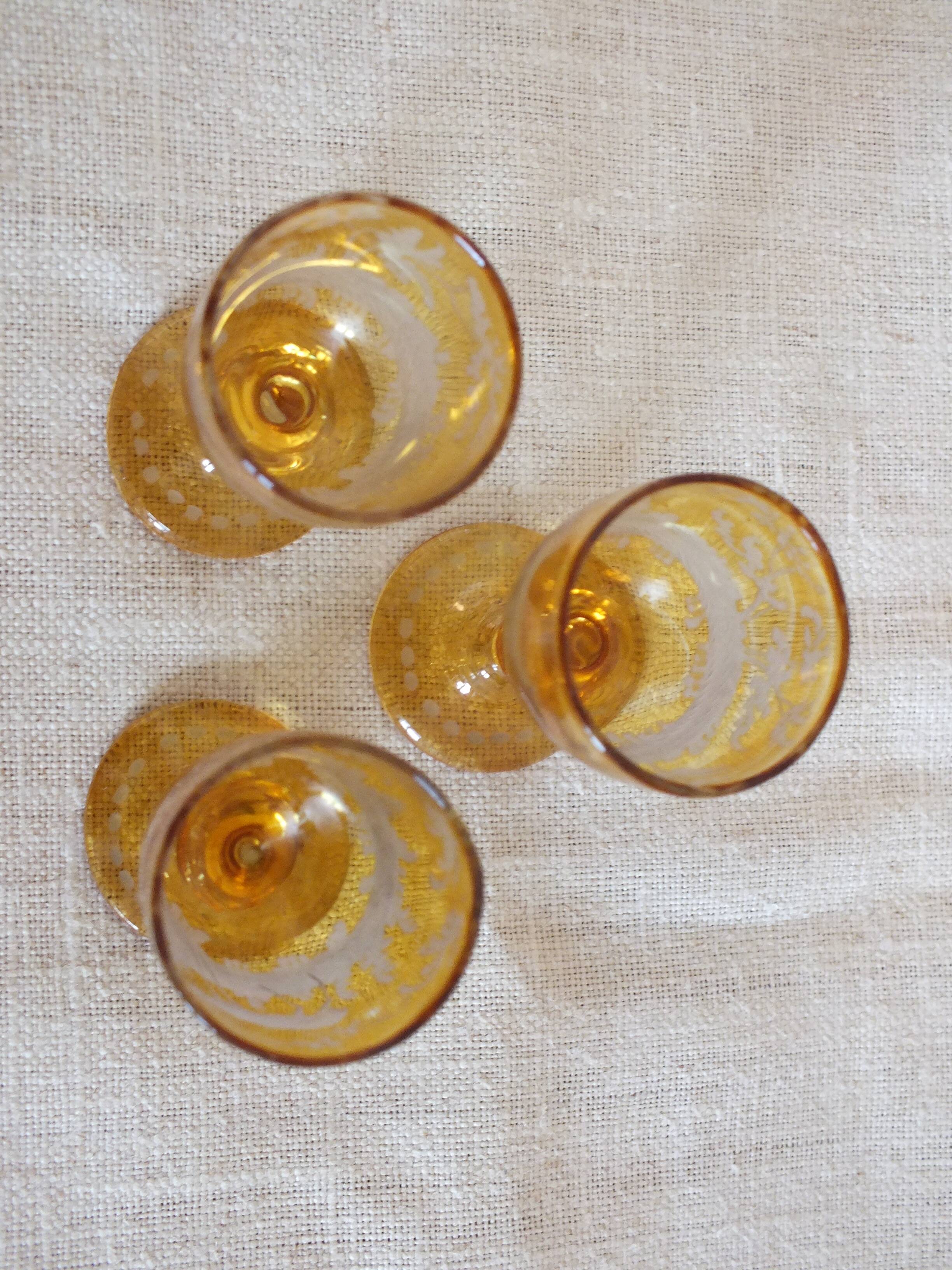 3 amber liquor glasses in Bohemian crystal