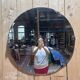 Round Art Deco mirror – Bevelled glass & chrome clips – 1930s