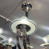 Chandelier Art Déco en laque noire et verre, 1930