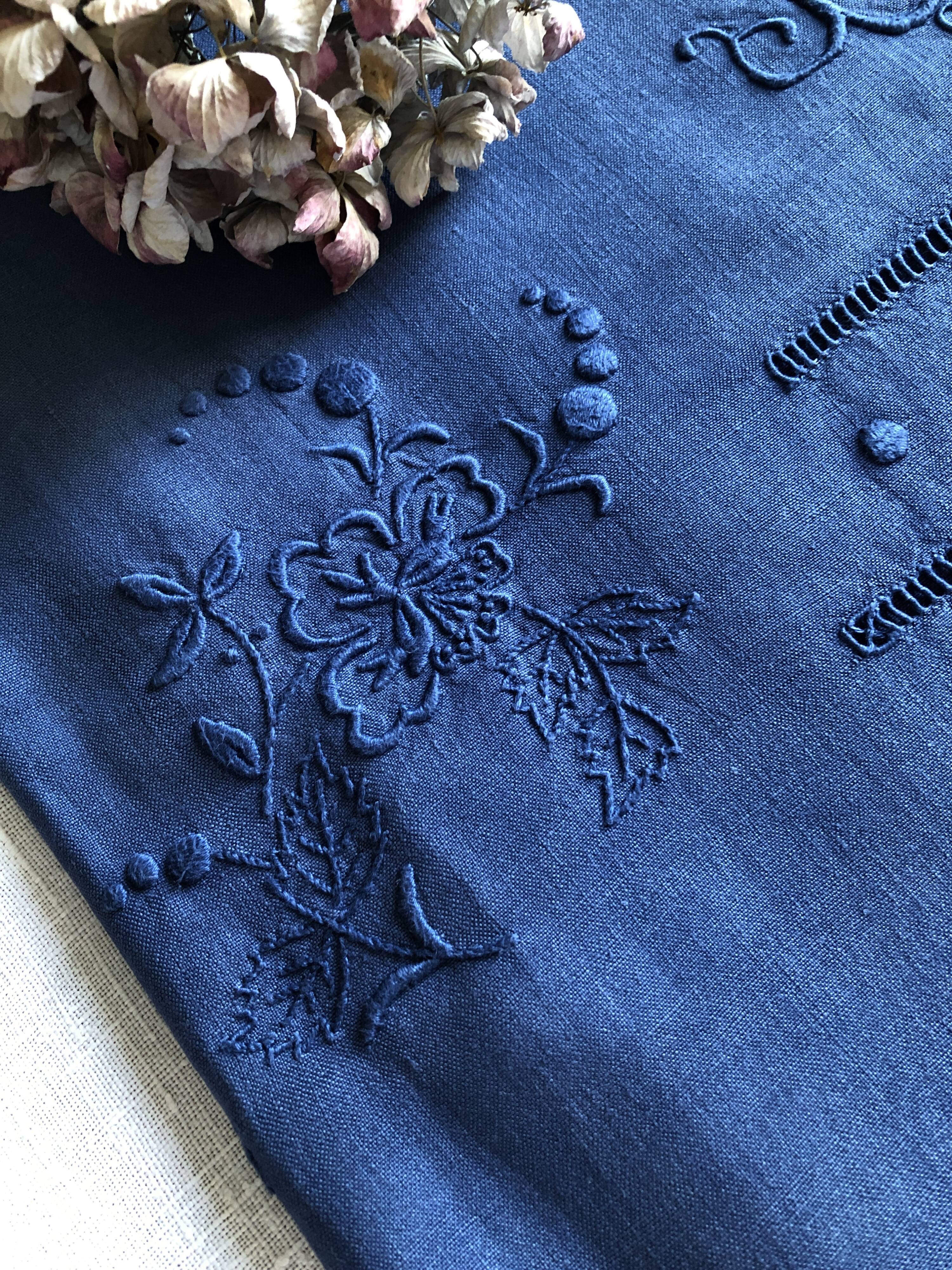 Old sheet in pure thread washed linen tinted in blue