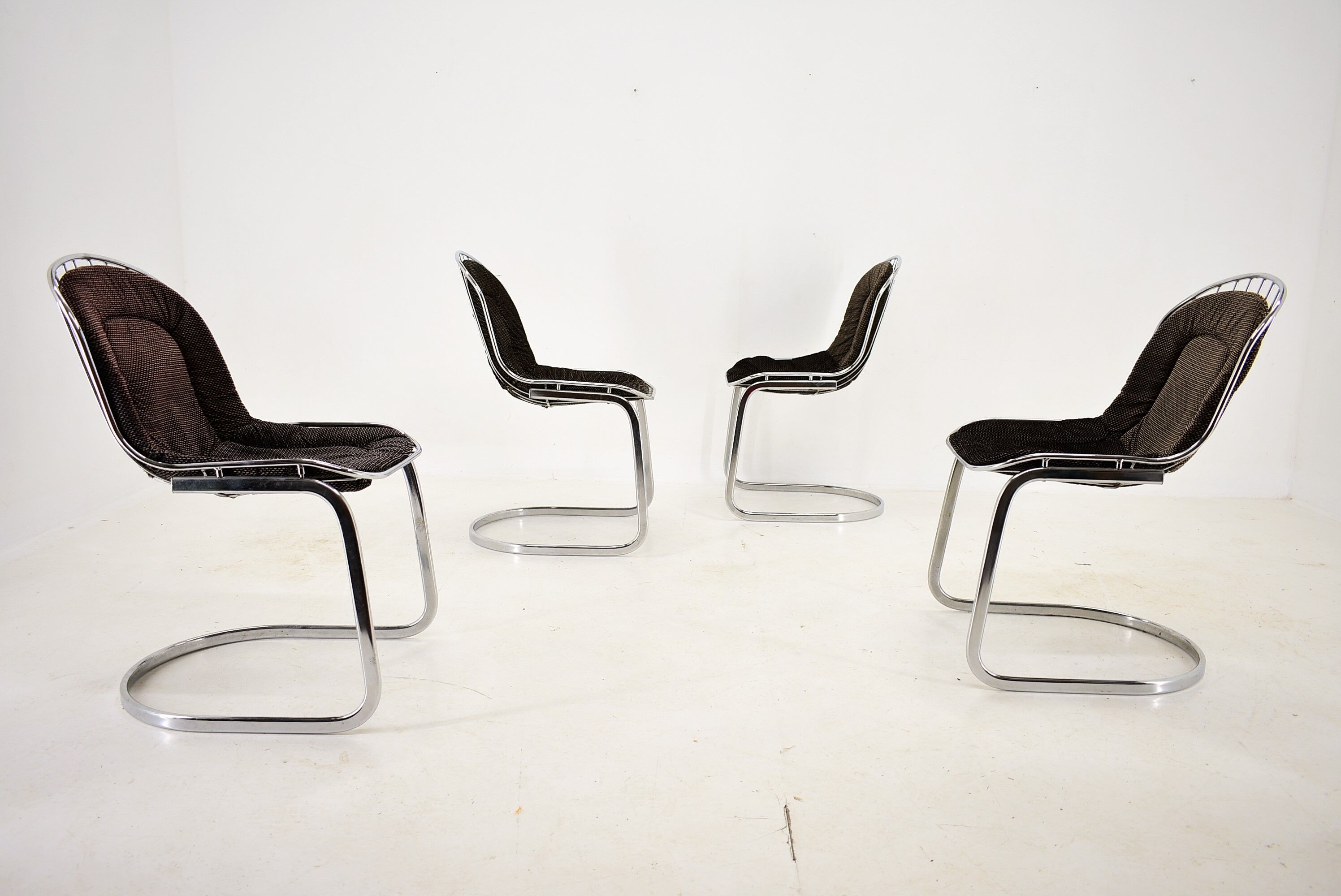 Set of four chrome dining chairs, italy, 1970s