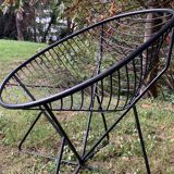 Pair of round chairs in black tubular steel 1960