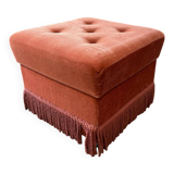 Vintage old pink pouf / chest / footrest with fringes