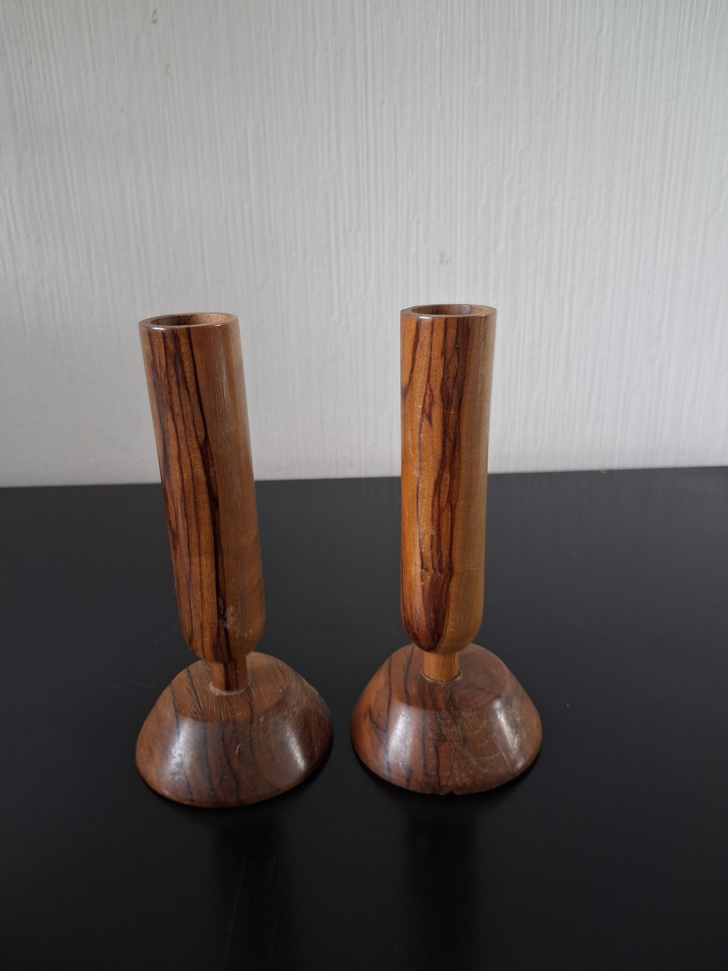Pair of olive wood candlesticks Maison Ma Yafith