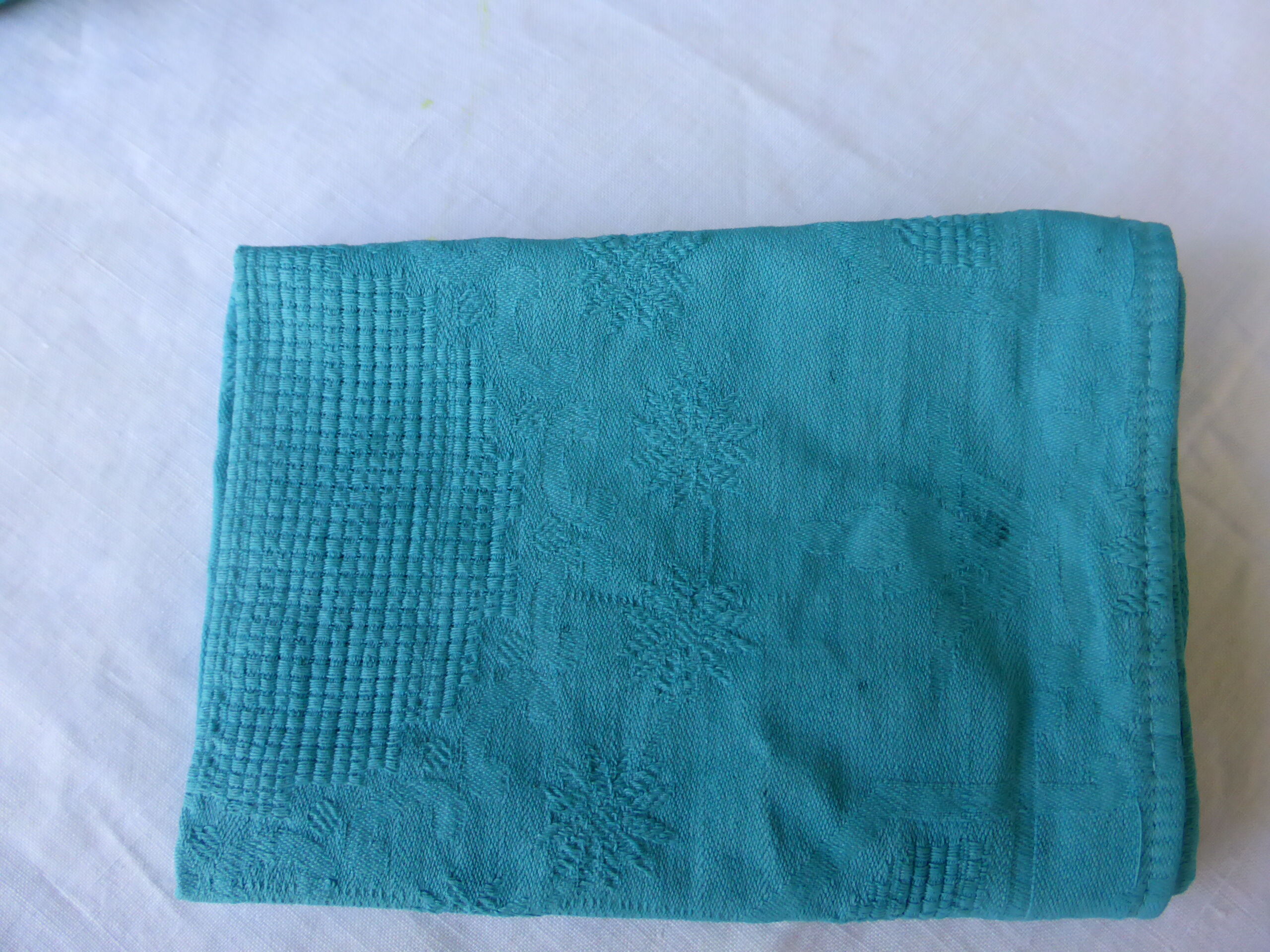 6 damask cotton towels, blue hue, woven, art deco