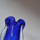 Vintage cobalt blue blown glass vase, organic shape from the 1960s.