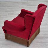 Fauteuil danois, originale, meuble en velours, pieds en bois de chêne