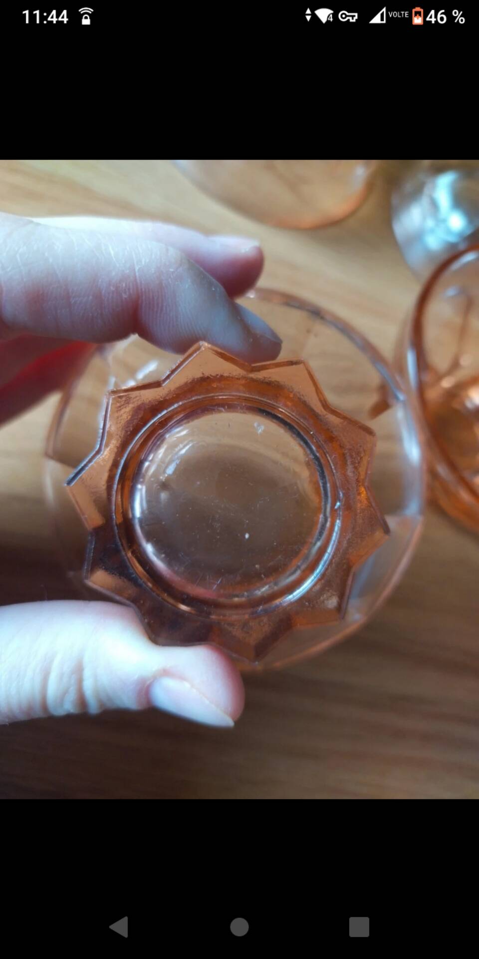 6 small vintage pink glass dessert bowls.