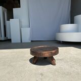 Small tripod stool low in dark brown upcycled teak