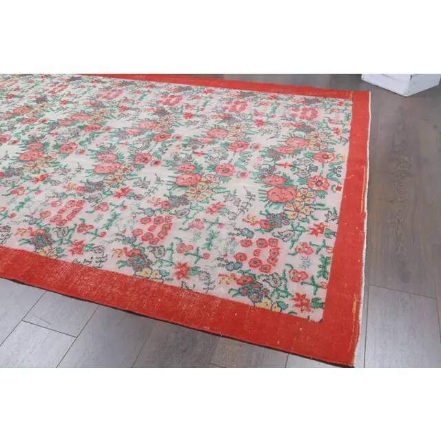 Vintage Turkish Oushak handmade wool cotton beige area rug 177x279