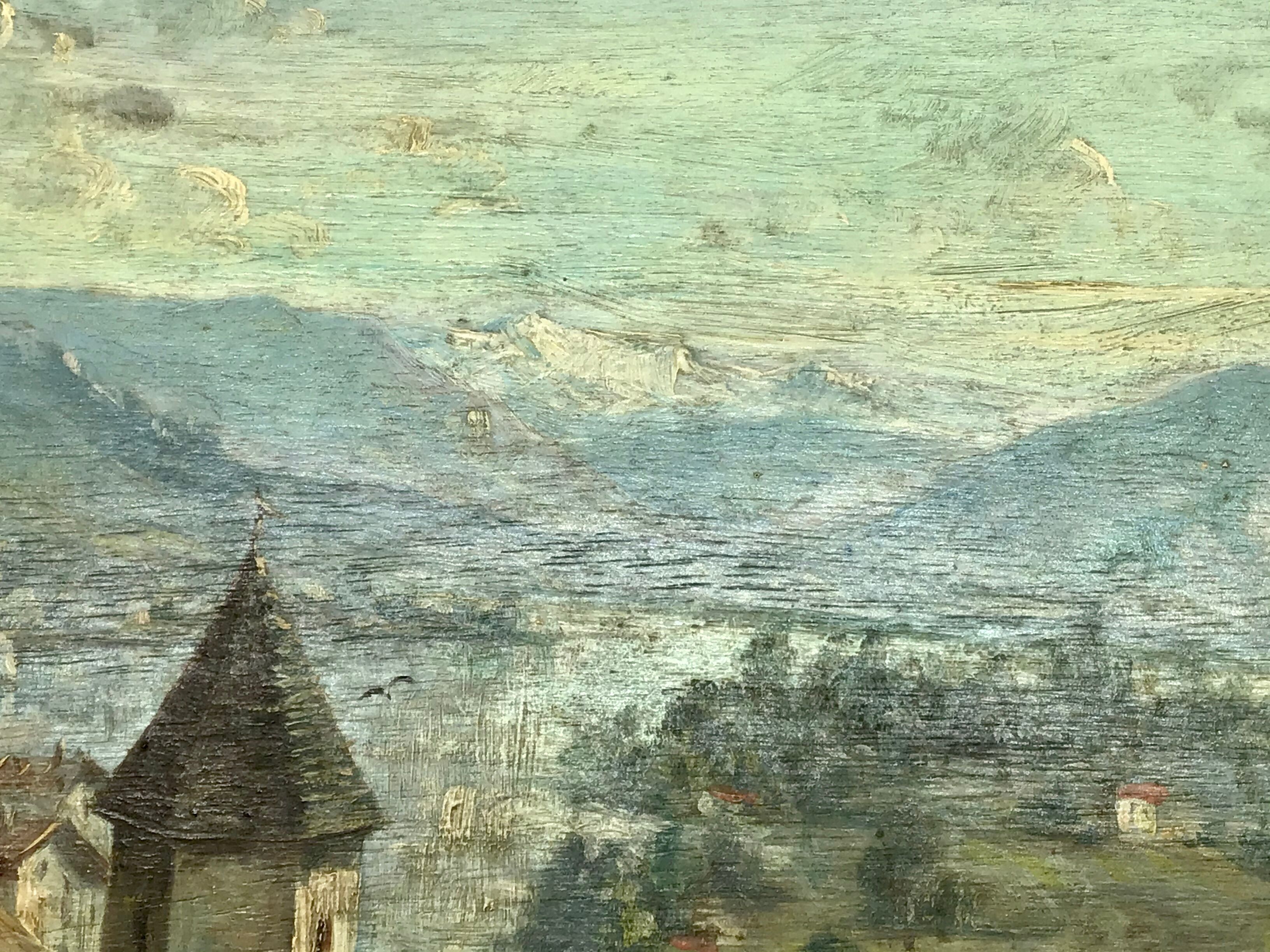 Ancient painting , Swiss landscape, signed and dated 1894