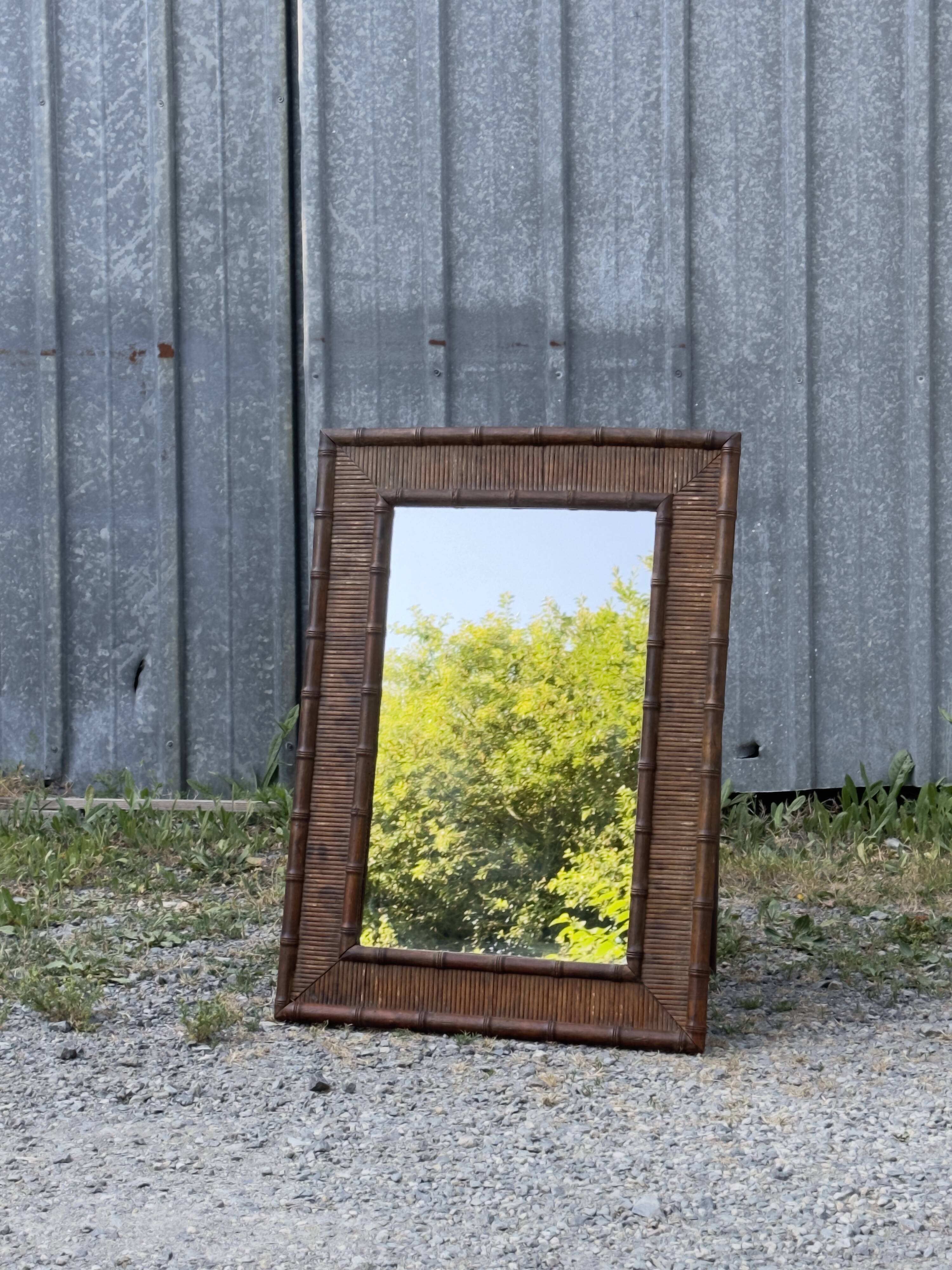 Bamboo and rattan mirror, 1960s-1970s