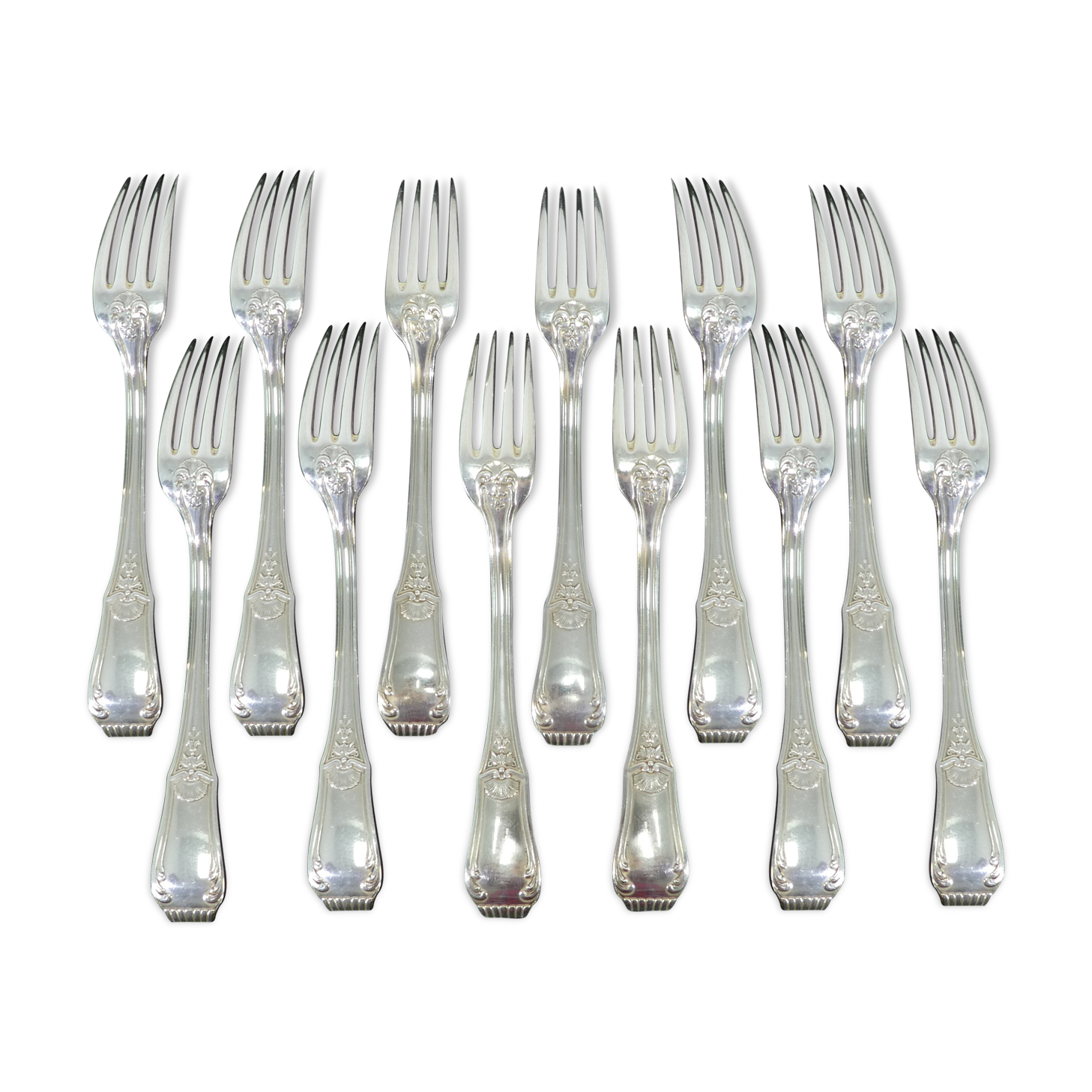 Set de 12 grandes fourchettes Boulenger en metal argenté modele regence berry
