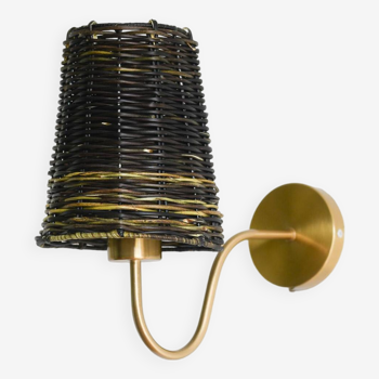 Natural Black Wicker Wall Sconce Lamp