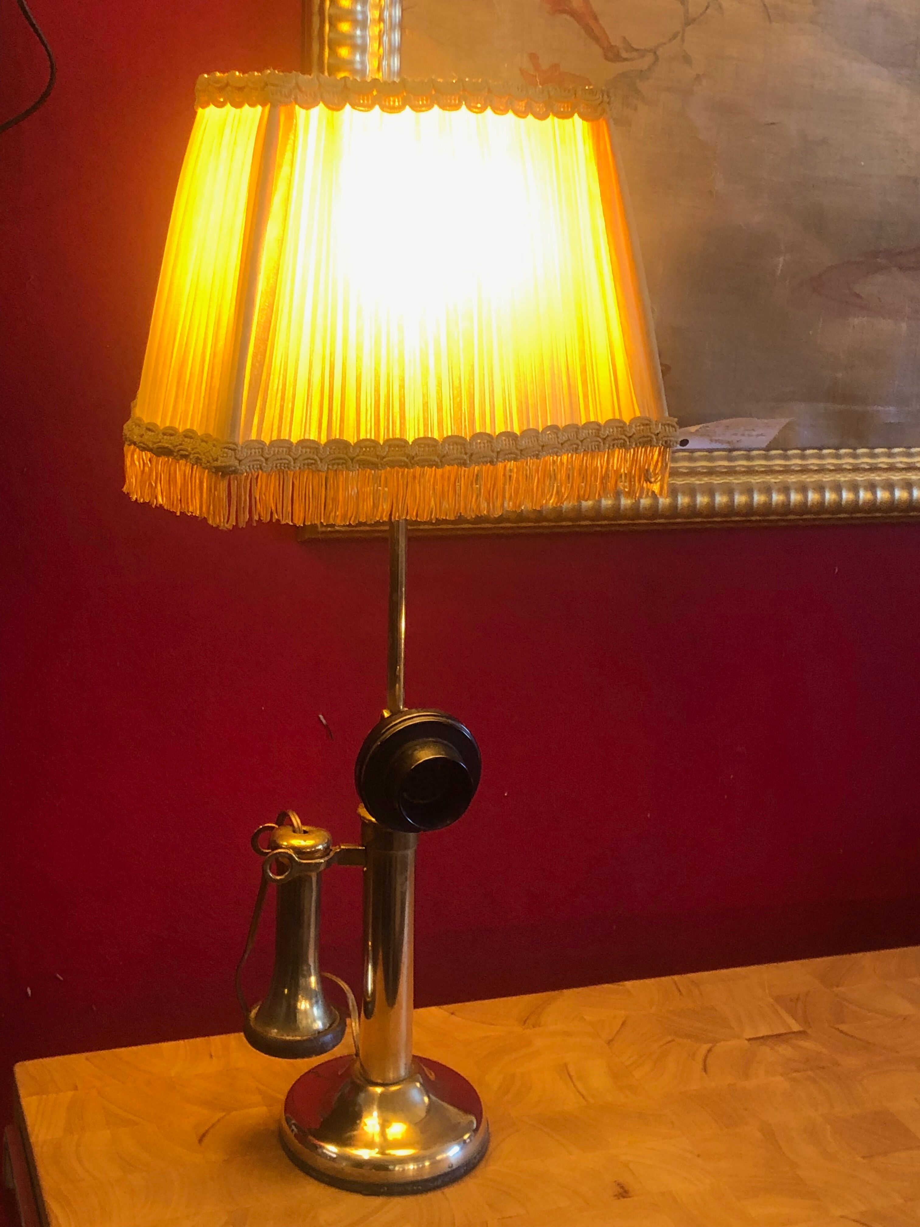 Old copper column telephone lamp 1910s