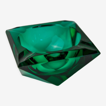 Cendrier facetté par Seguso, verre de murano vert, italie, 1970