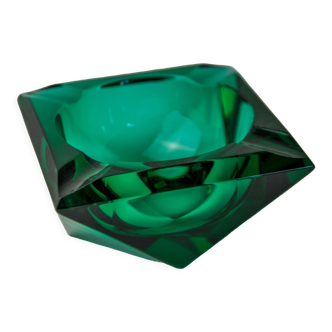 Faceted ashtray by Seguso, green murano glass, Italy, 1970