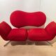 Postmodern Convertible Sofa in Red Fabric attributed to Bonaldo, Italy, 1980s