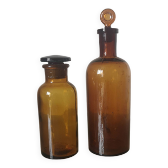 Amber colored glass apothecary jars