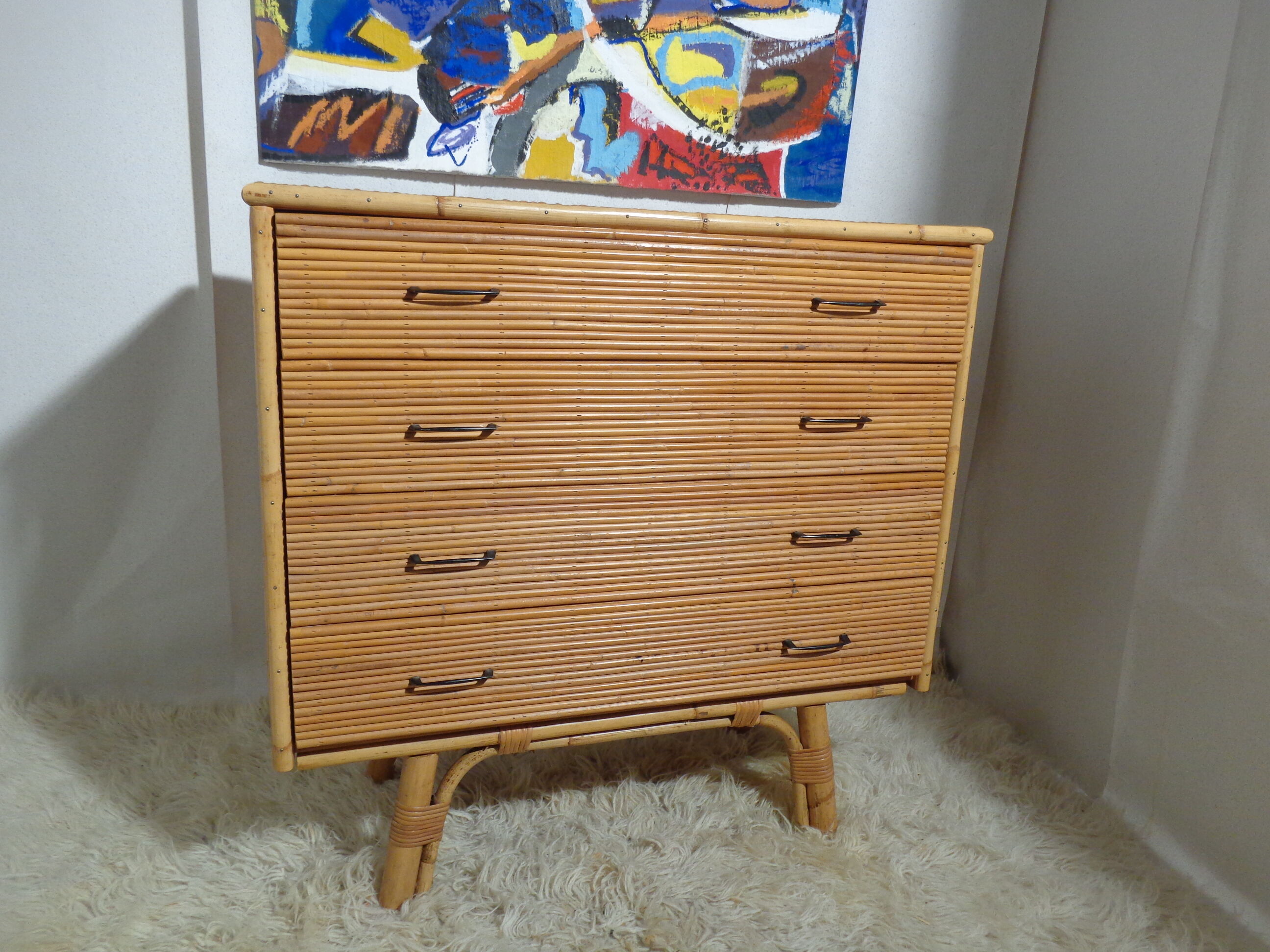 Bamboo and rattan chest of drawers  of the 60s