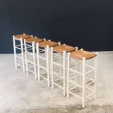 Rustic Handcrafted High Stools, France, 1940s, Set of 5