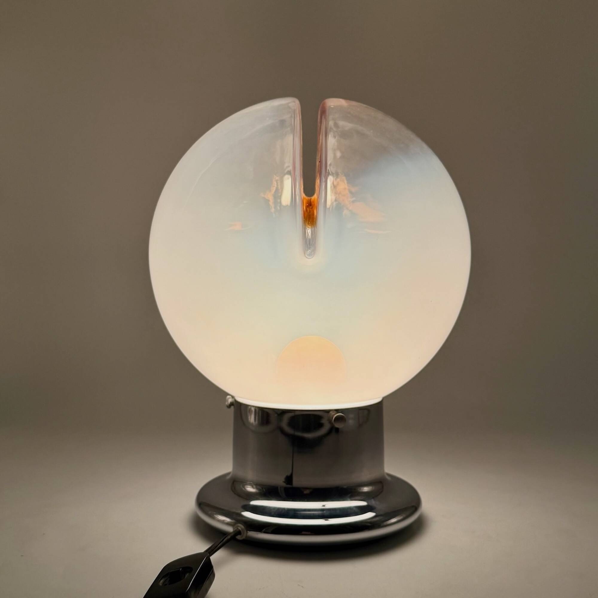 Italian Glass Lamp with Orange Details and Chrome Base, 1970s