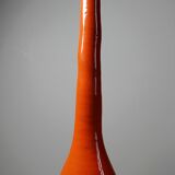 Bright orange mid-century decorative bottle lamp base glazed pottery.