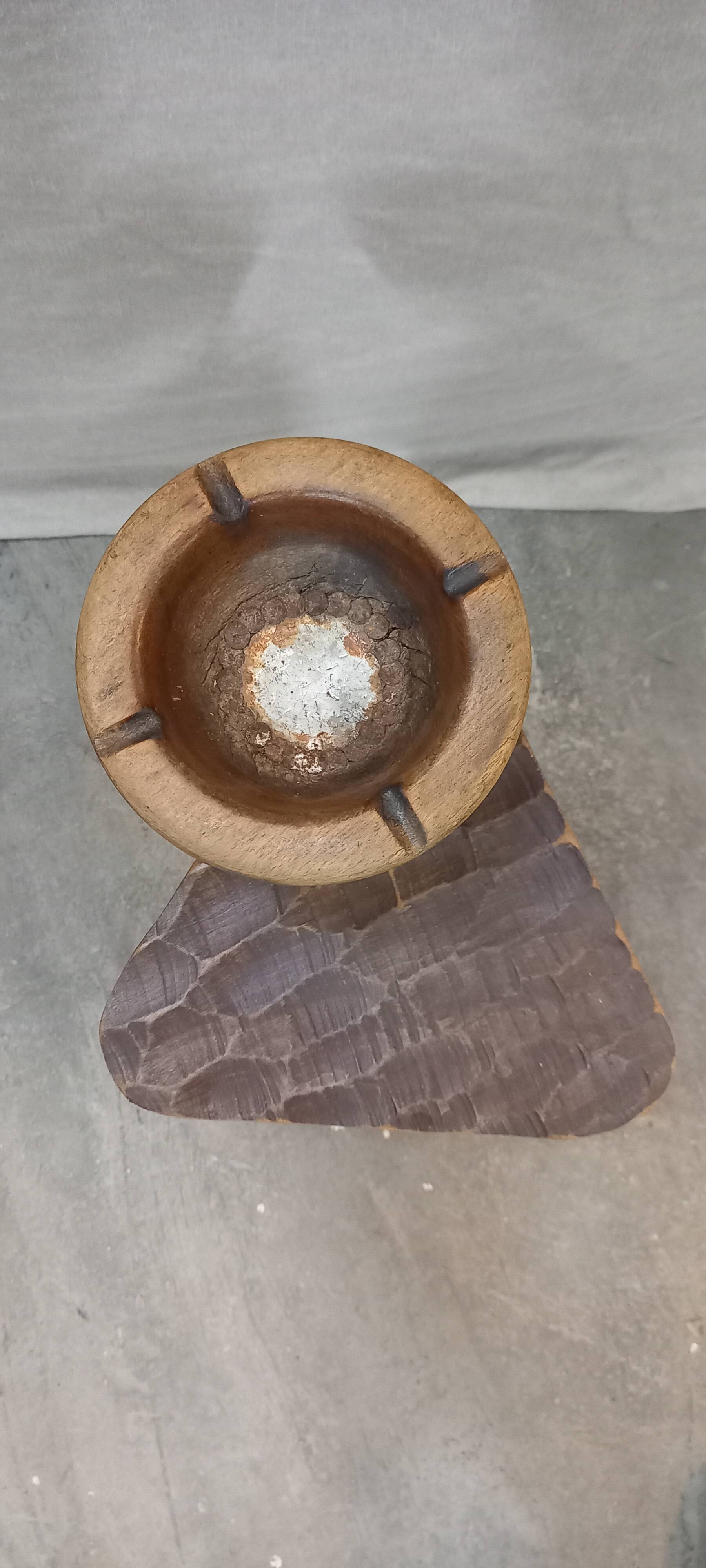 Vintage tripod ashtray with wooden shelf