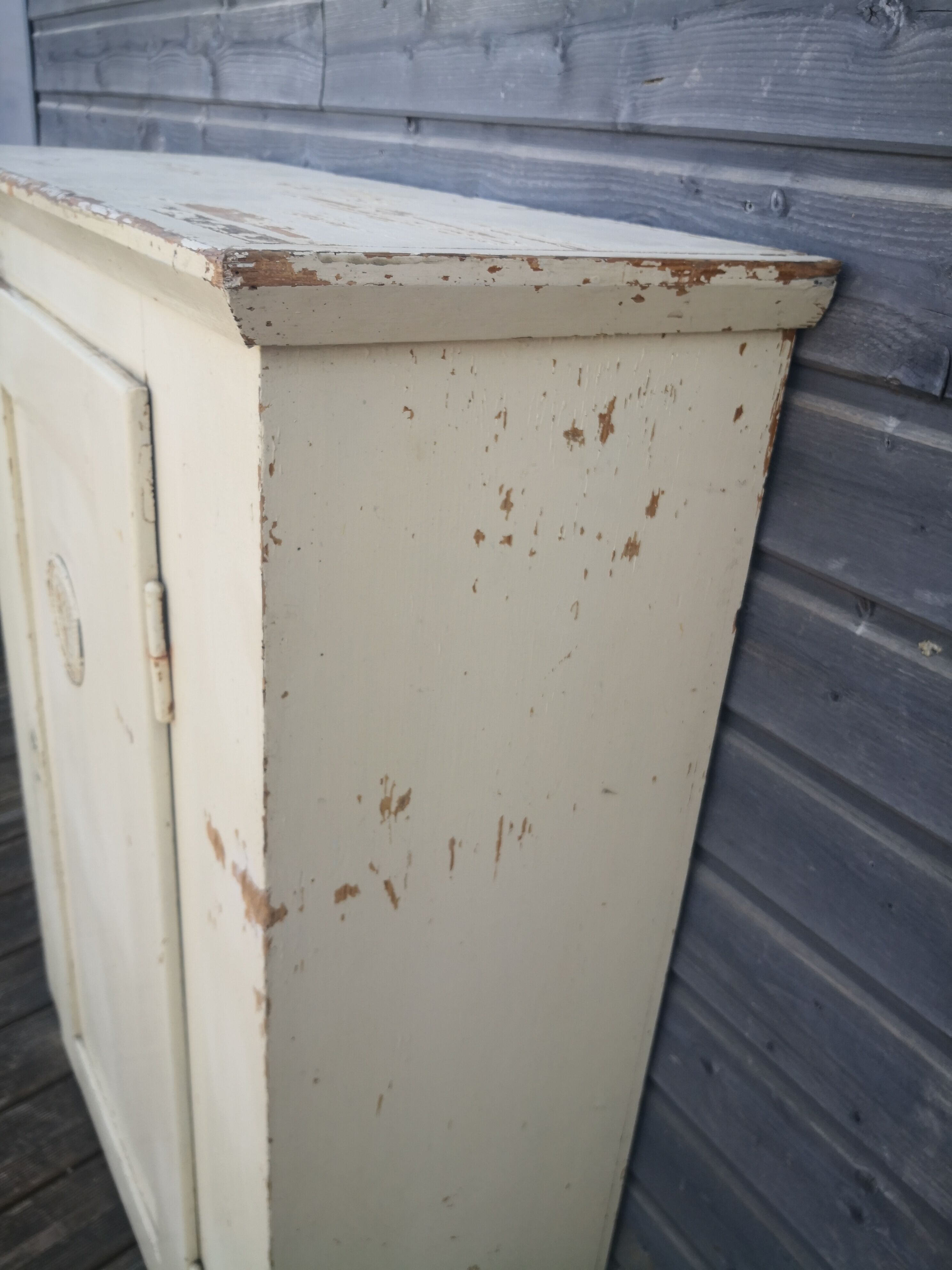 Vintage wooden pantry, old kitchen furniture