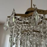 Midcentury brass crystal chandelier