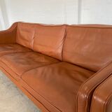 Mid century vintage danish mogens hansen 3 person sofa in coganc leather