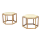 Pair of hexagonal side tables in cerused oak and travertine, attr