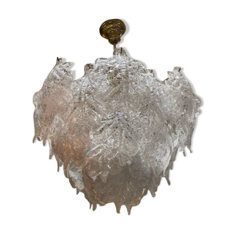 Mazzega murano ice frost glass chandelier model. Italy 1980s