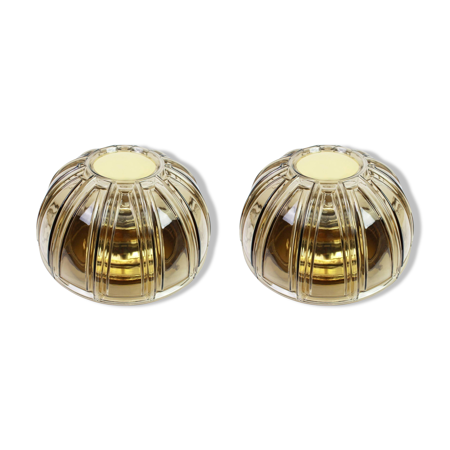 Pair of wall sconces in brass and amber glass or ceiling light by Limburg, Germany, 1960s.