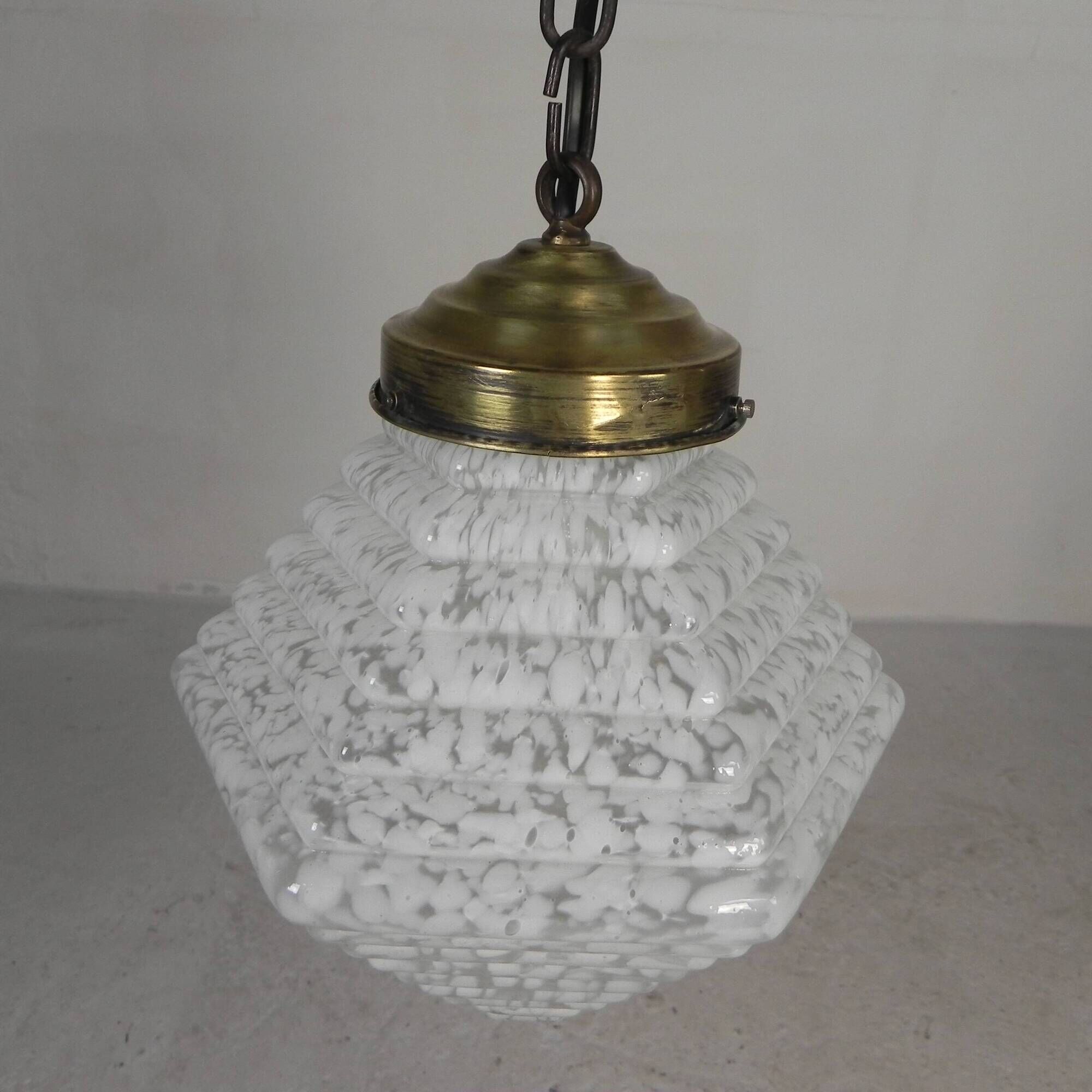 Art Deco pendant lamp with a hexagonal stepped glass shade, 1930s