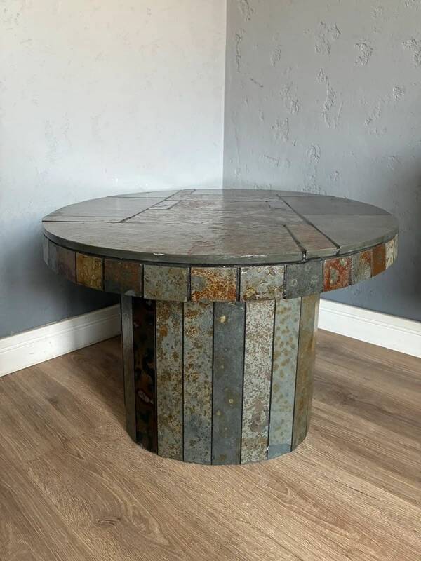 Brutalist Coffee Table – Stone Tile Rolling Table 1970s