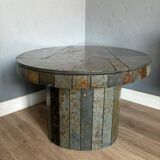 Brutalist Coffee Table – Stone Tile Rolling Table 1970s