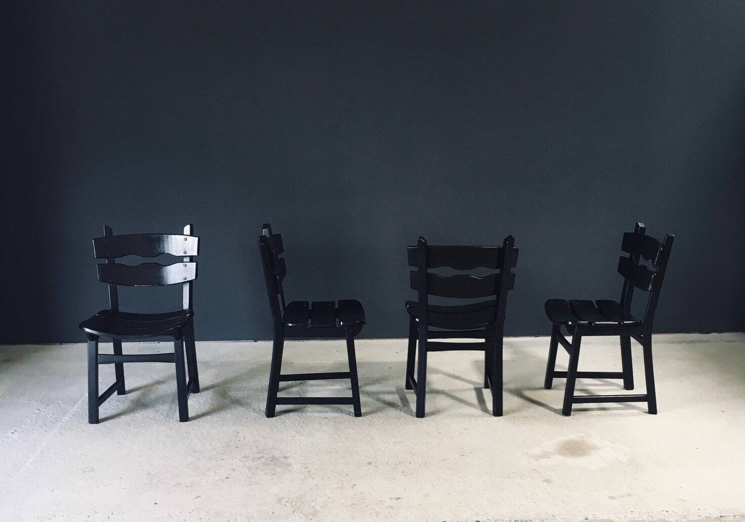 Brutalist dining chairs by Dittmann for Awa Radbound, Netherlands, 1970s, set of 6.