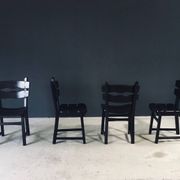 Brutalist dining chairs by Dittmann for Awa Radbound, Netherlands, 1970s, set of 6.