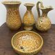 Set of 3 vases and 1 trinket tray, Honey / Fat Lava Vallauris, 1970s