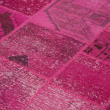Handmade turkish overdyed 200 cm x 306 cm pink patchwork carpet