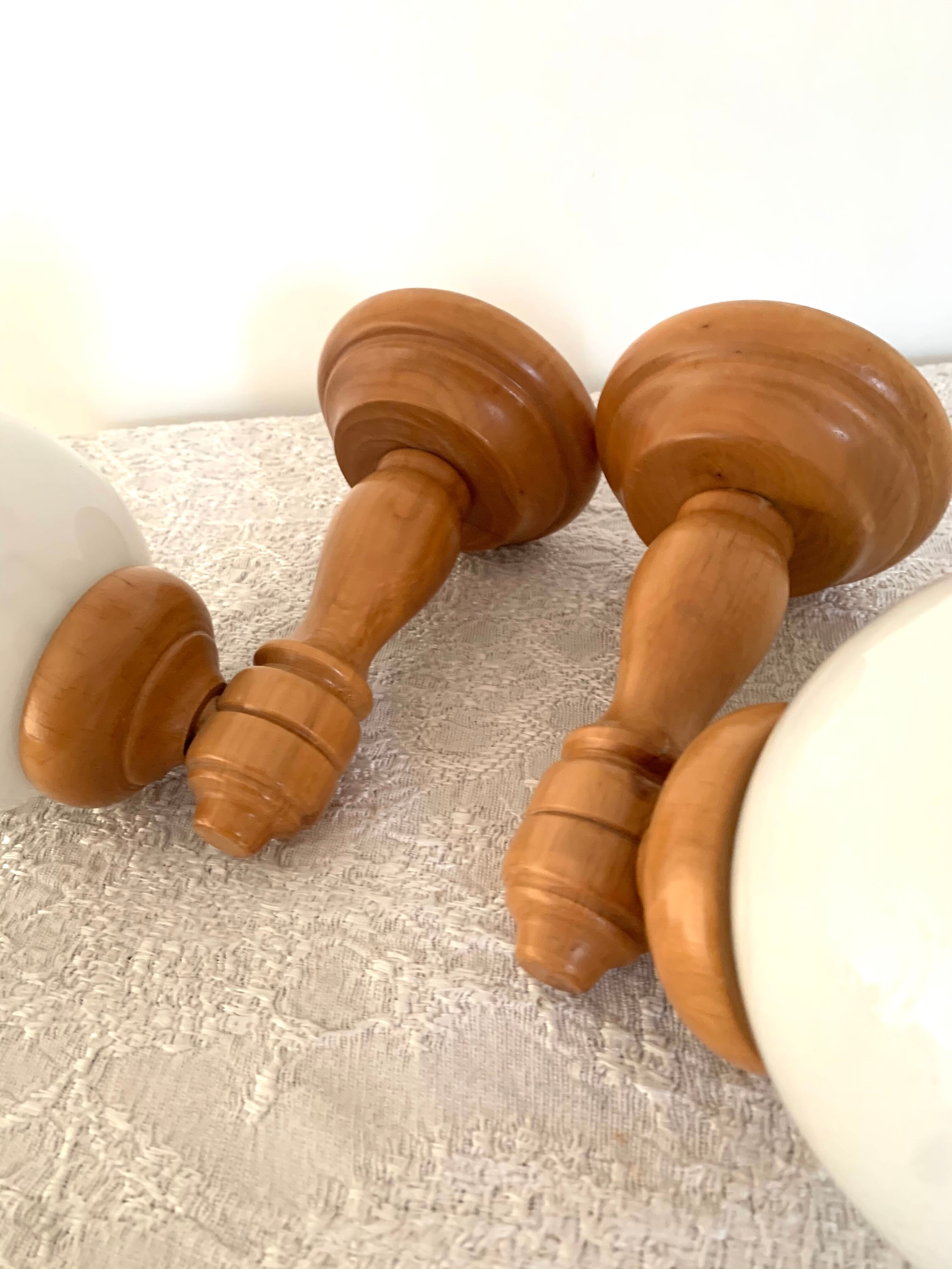 Opaline and wood sconces