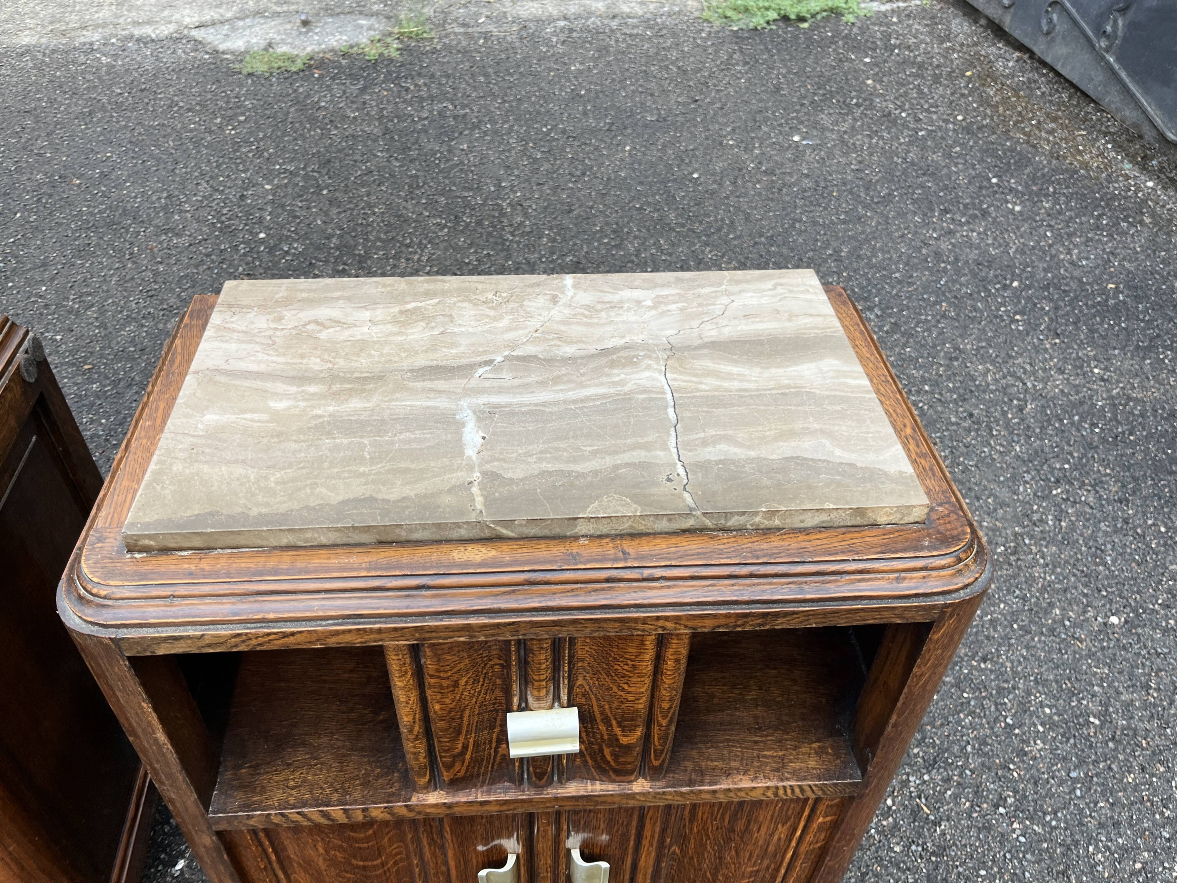 Pair of antique oak bedside tables - Art Deco style with tops