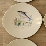 6 anciennes assiettes à poisson en faïence salins france vintage ovales