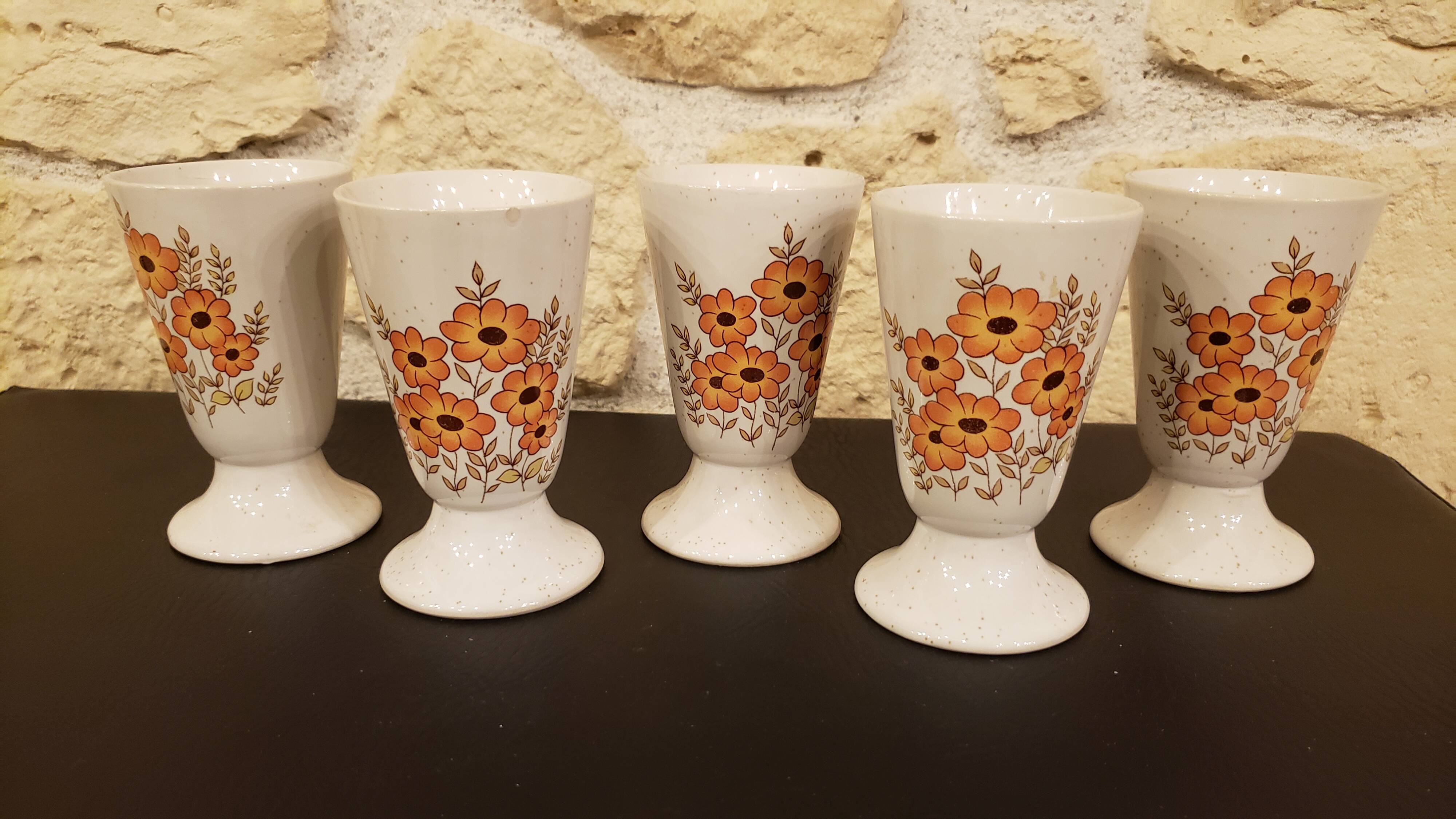 Set of 5 vintage floral art mazagrans